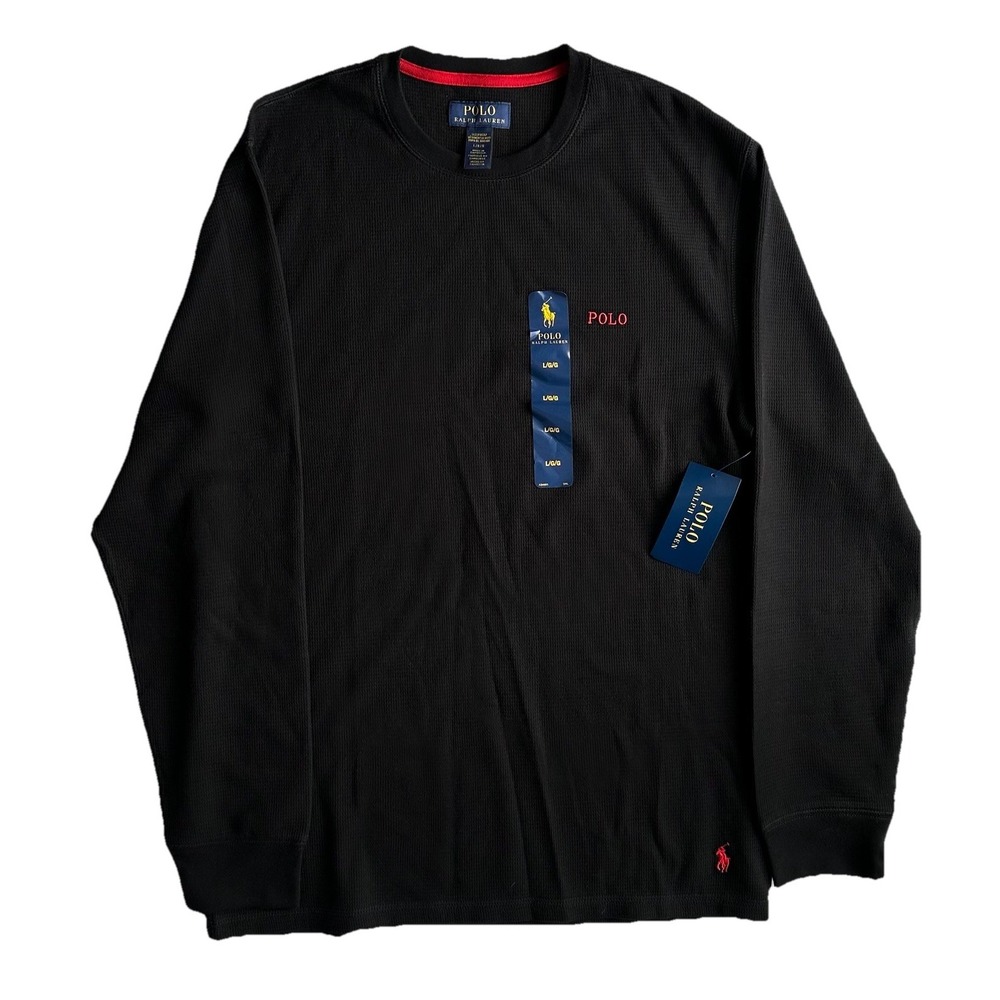 Polo Ralph Lauren Waffle Knit Crew Neck Mens Black Logo Custom Fit Size Large L